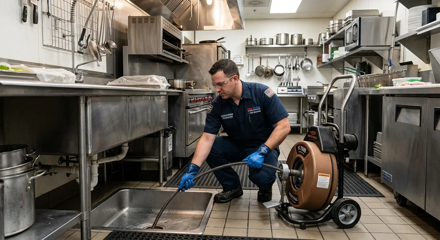 Commercial drain cleaning service in a restaurant kitchen in Albertville