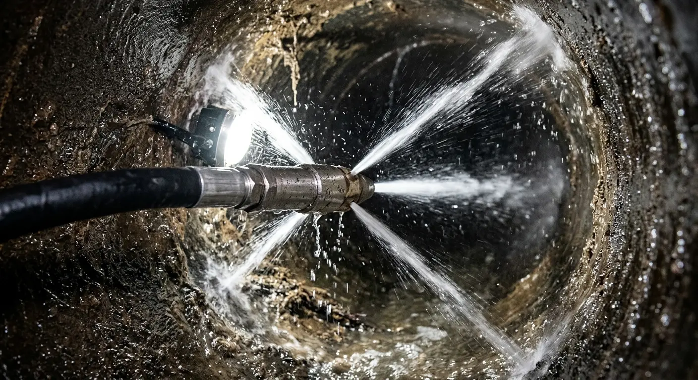 High-pressure hydro jetting nozzle cleaning sewer pipe for Storm Drain Cleaning in Albertville